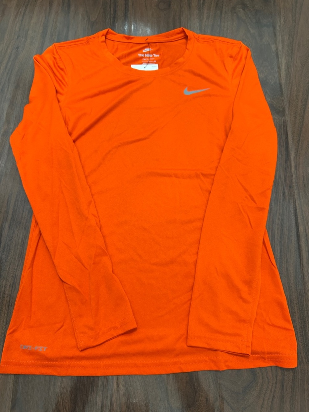 Nike Long Sleeve Dri-FIT Tee - Orange with Silver Swoosh